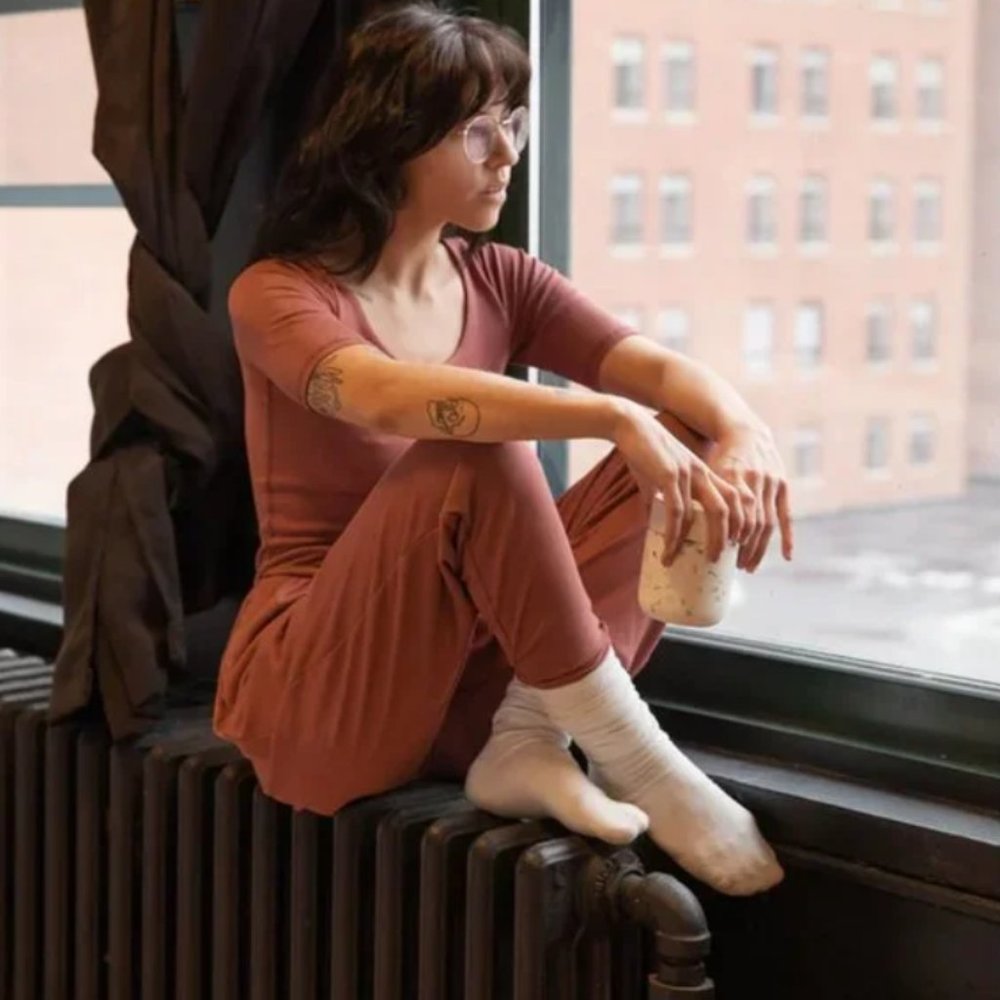 Sleeved ImBōdhi Jumper, Ribbed Mahogany, size S